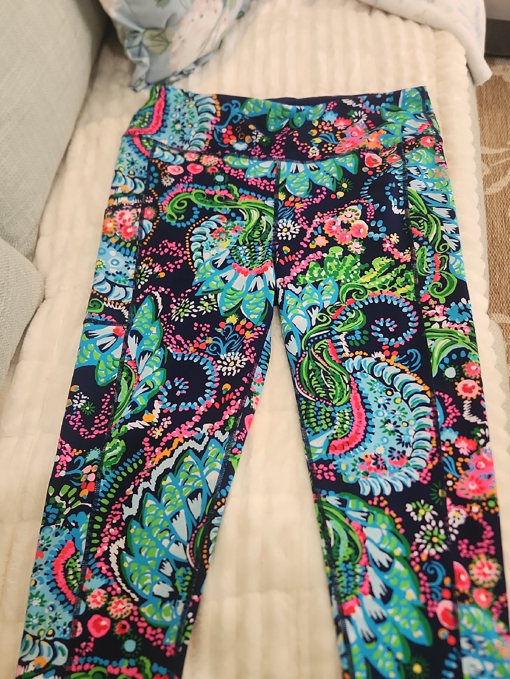 Lilly Pulitzer Navy Multi Paisley Leggings with Bright Accents